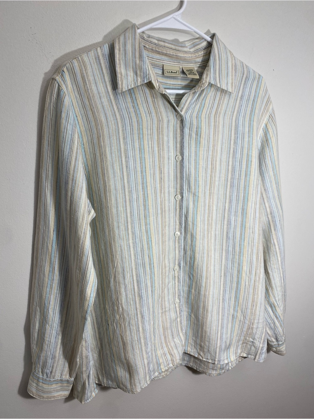 L.L. Bean Linen Striped Button-Up Shirt Long Sleeve Medium - Picture 4 of 12